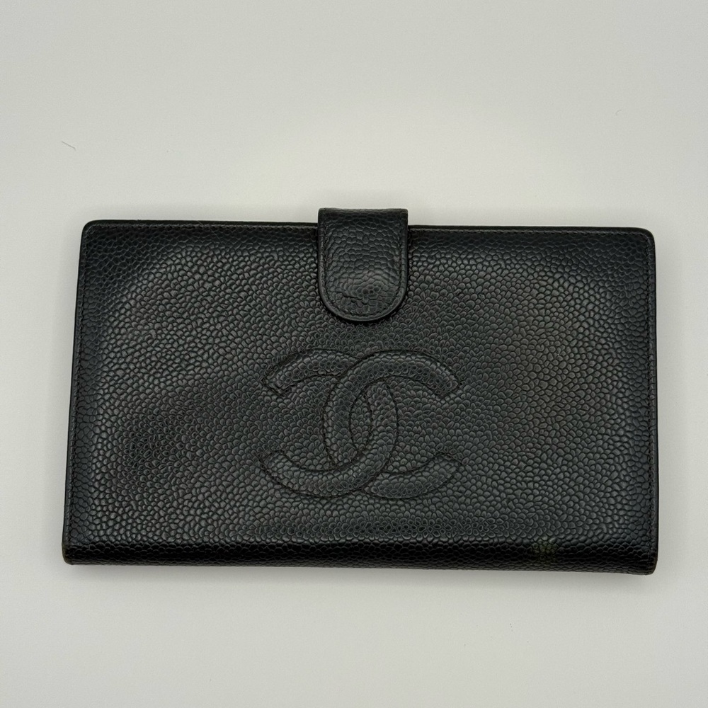 Chanel CC Logo Grained Calfskin Leather Long Bifold Wallet